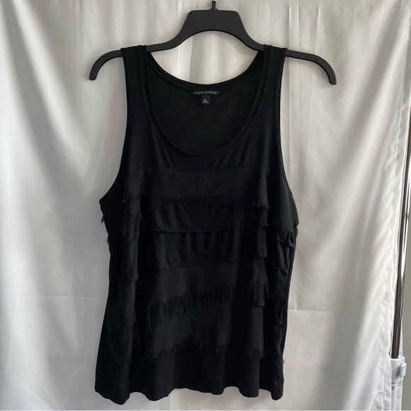 Banana Republic Chic Black Ruffled Tank Top XL Fringe Layered Festival Party - Picture 1 of 4